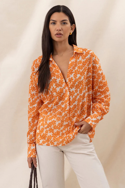 Libby Printed Shirt - Mandarin Floral Print
