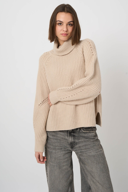 Wool-Cashmere Chunky Rib Turtleneck Sweater