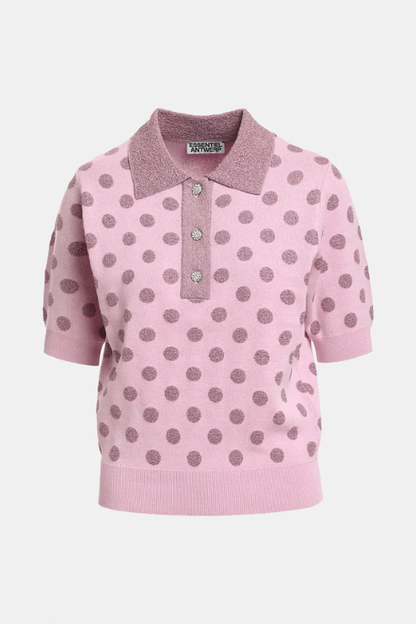 Vintage Pink Polka-dot Jacquard Knit Polo