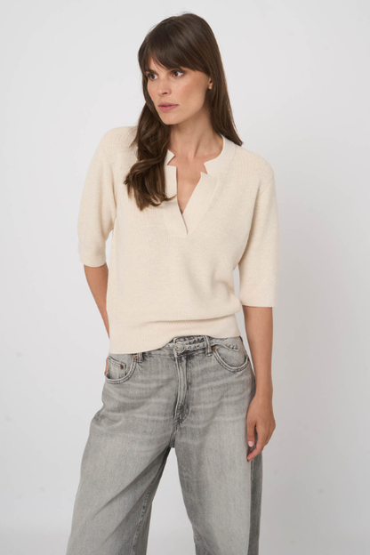 Fine Rib Knit Cotton Cashmere Sweater
