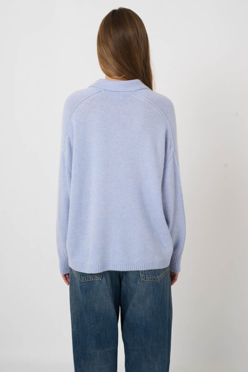 Wool-Cashmere Sweater with Ribbed Polo Neckline