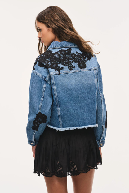 Amana Lace Appliqué Denim Jacket