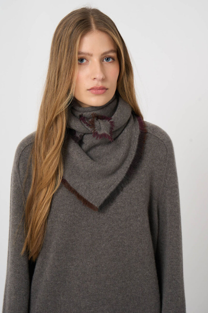 Fine-Knit Cashmere Square Scarf with Painted Fringes