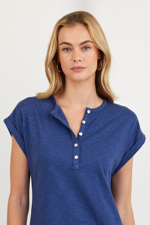 Cap Sleeve Placket Dress - Midnight Surf