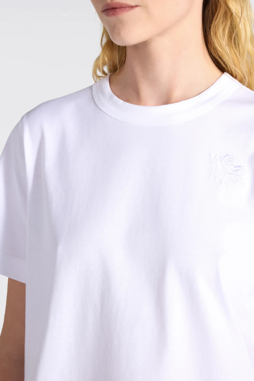 Rose Embroidered White Tee