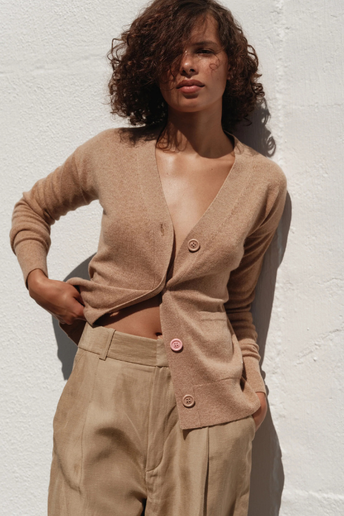 The Wrap Cardigan - Camel Cashmere Blend