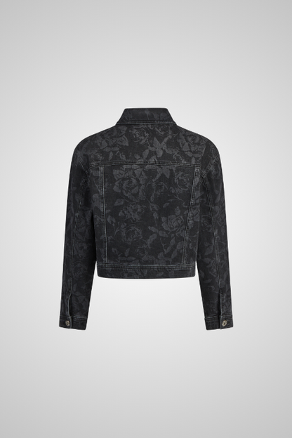 Cropped Floral Jacquard Denim Jacket
