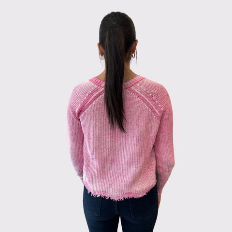 Autumn Cashmere Distressed V Neck Sweater Pink