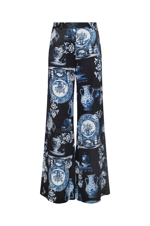 Pilar Silk Wide-Leg Pant - Porcelain Print