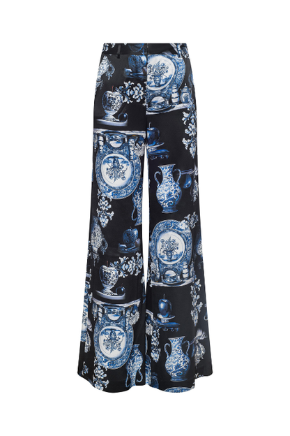 Pilar Silk Wide-Leg Pant - Porcelain Print