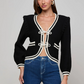 Kaito Cont Trim Crop Cardi in Black/Ivory