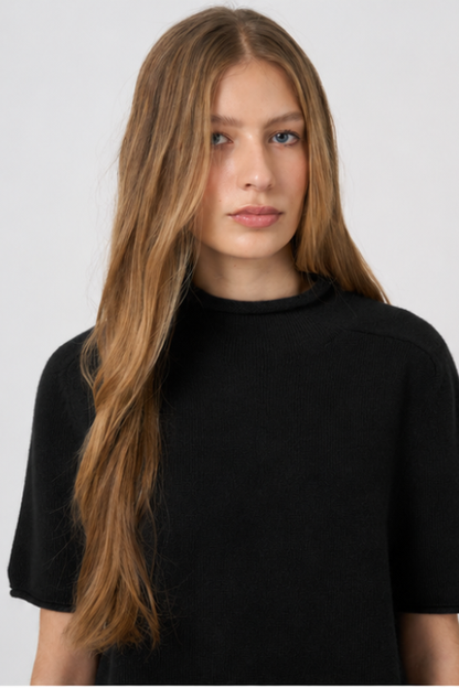 Medium-Weight Organic Cashmere Sweater with Stand Collar