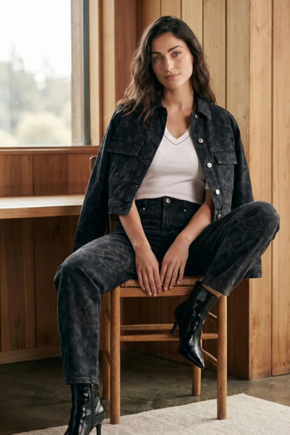 Cropped Floral Jacquard Denim Jacket