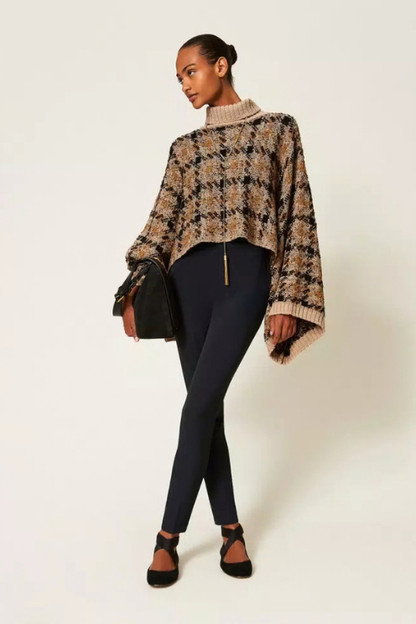 Check Jacquard Knit Cape