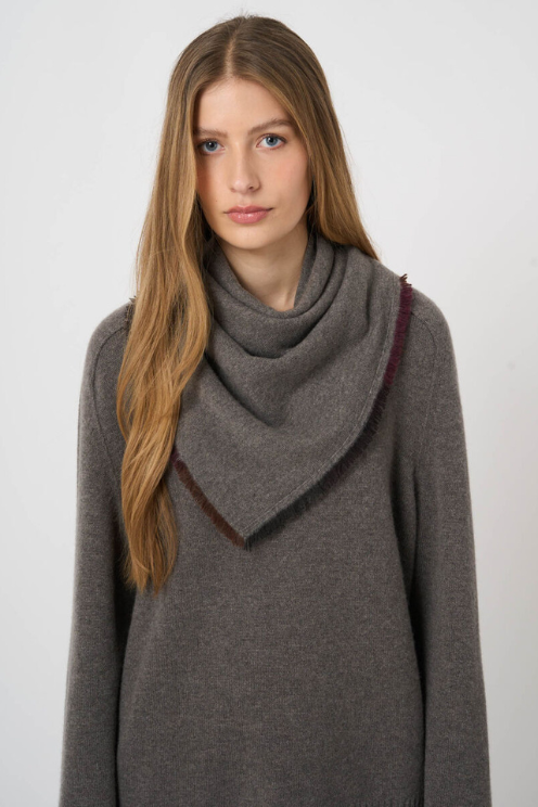 Fine-Knit Cashmere Square Scarf with Painted Fringes