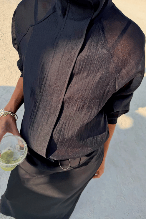 Black Organza Funnel Neck Jacket