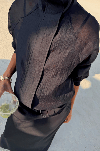 Black Organza Funnel Neck Jacket