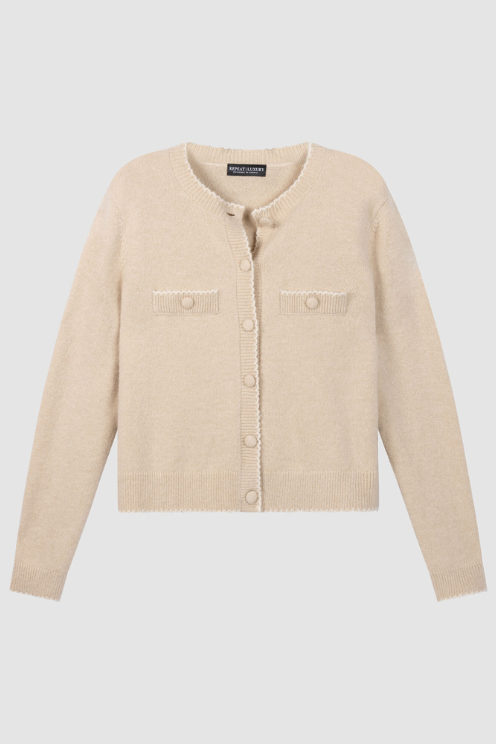 Cashmere-Wool Bouclé Cardigan with Scalloped Edges