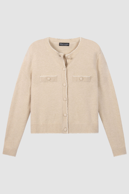 Cashmere-Wool Bouclé Cardigan with Scalloped Edges
