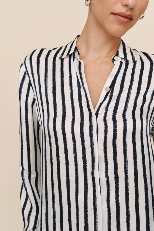 High Low Hem Shirt - Indigo Ink Stripe