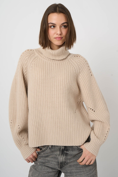 Wool-Cashmere Chunky Rib Turtleneck Sweater