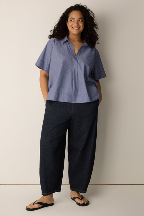Cotton Indigo Knit Denim Lantern Pant
