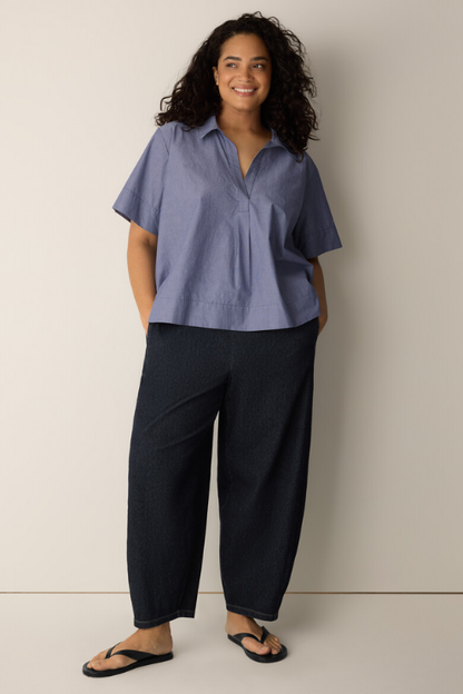 Cotton Indigo Knit Denim Lantern Pant