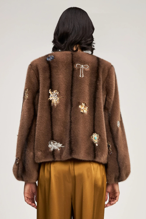 Jewel Clusters Faux Mink Benson Coat