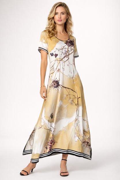 Golden Bloom Print Midi Dress