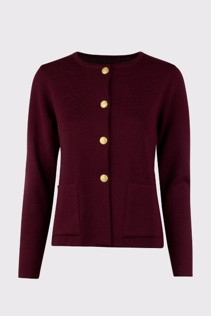 Stina Dark Red Merino Wool Cardigan