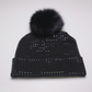 Black Crystal Beanie Fox Pom