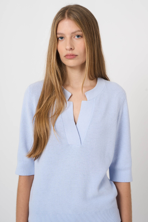 Fine Rib Knit Cotton Cashmere Sweater