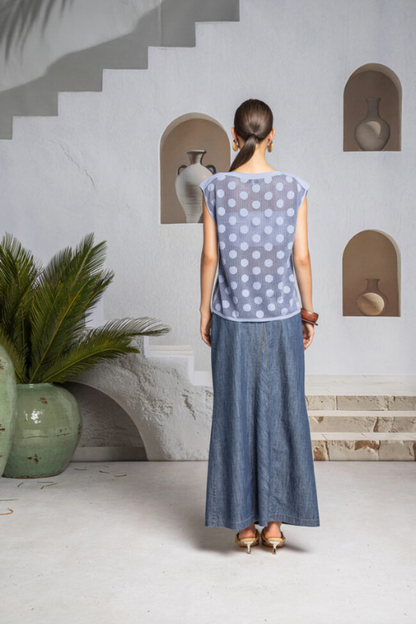 Pierced Polka Dot Cotton Knit Top