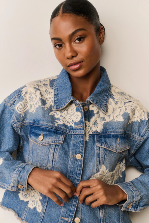 Amana Lace Appliqué Denim Jacket