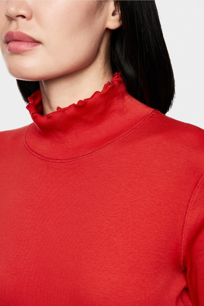 Fine Ribbed Ruffle Sleeve Turtleneck