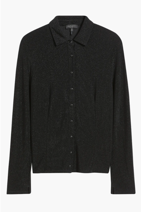 Elsa Metallic Button-Up Shirt