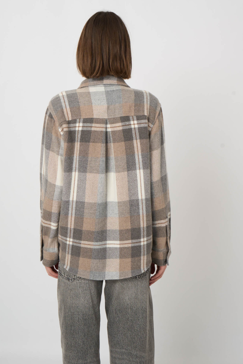 Woven Cashmere-Wool Checked Overshirt Jacket