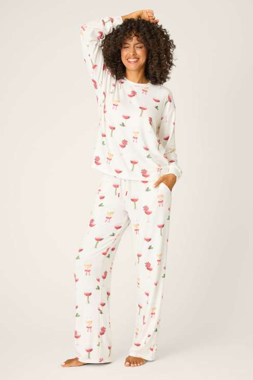Let's Get Toasty Holiday Wine Print Pants Set