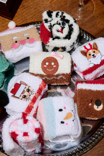 Pink Santa Crew Socks with Grippers