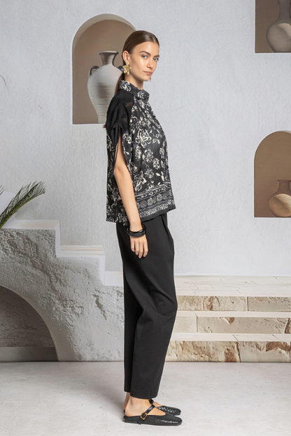 Shadow Bloom Knit Shoulder Blouse