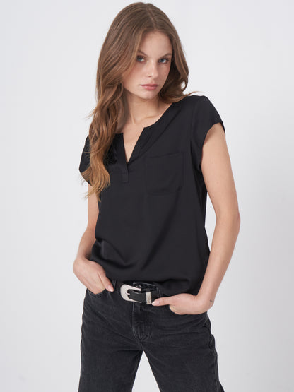 Short Sleeve Silk Top with Pocket