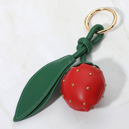 Faux Leather Plush Strawberry Bag Charm in Red