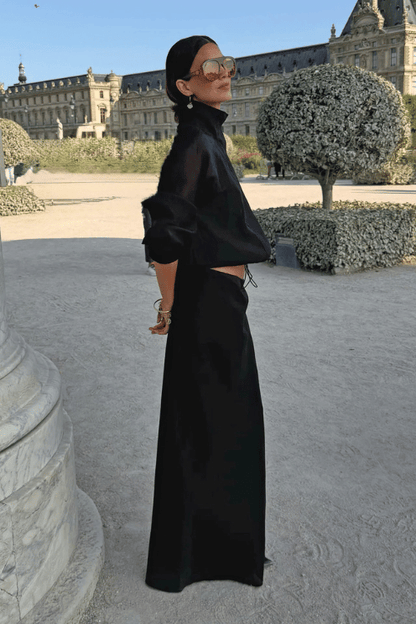 Black Organza Funnel Neck Jacket