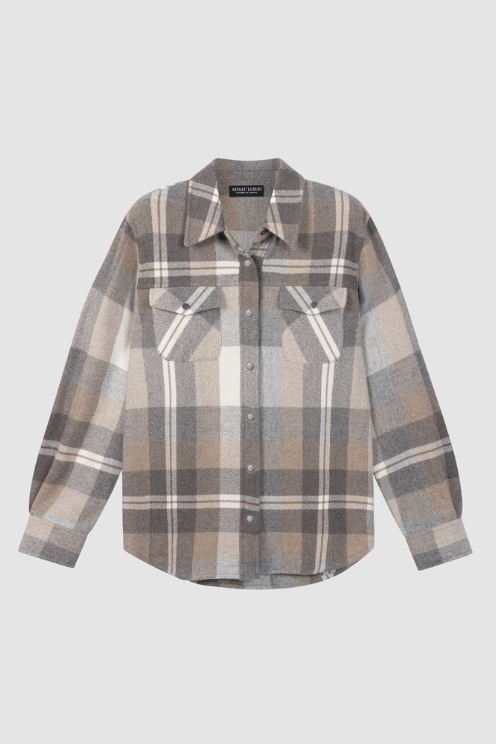 Woven Cashmere-Wool Checked Overshirt Jacket