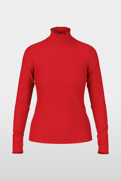 Fine Ribbed Ruffle Sleeve Turtleneck