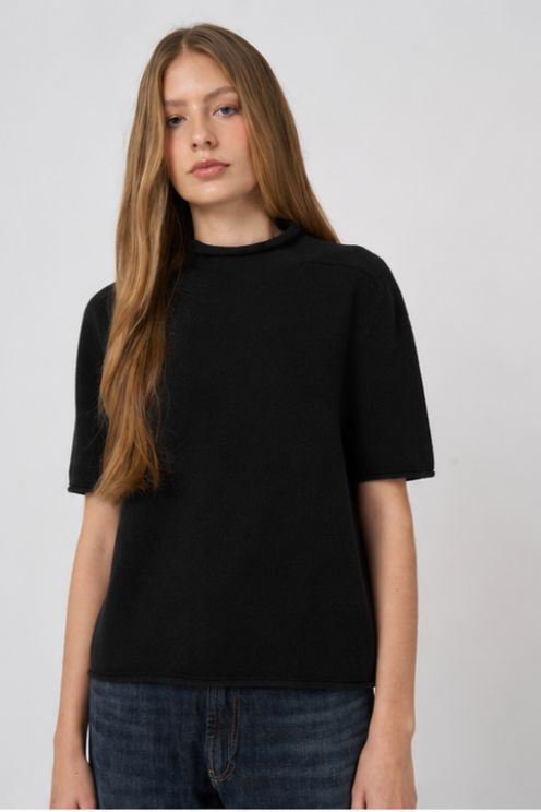 Medium-Weight Organic Cashmere Sweater with Stand Collar