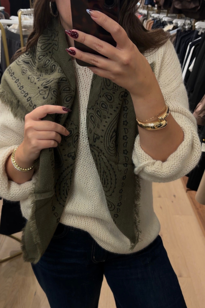 Paisley Wool Scarf Green