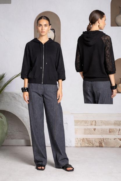 Milano Lace Sleeve Zip Hoodie