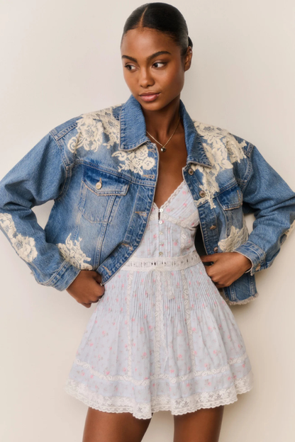 Amana Lace Appliqué Denim Jacket