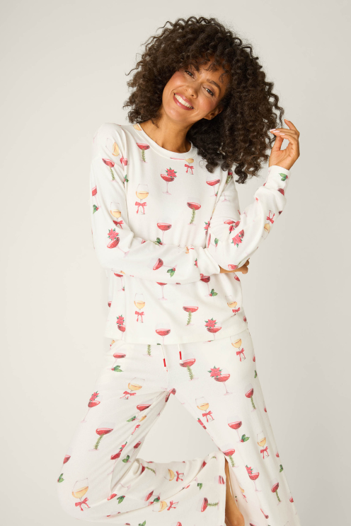 Let's Get Toasty Holiday Wine Print Pants Set